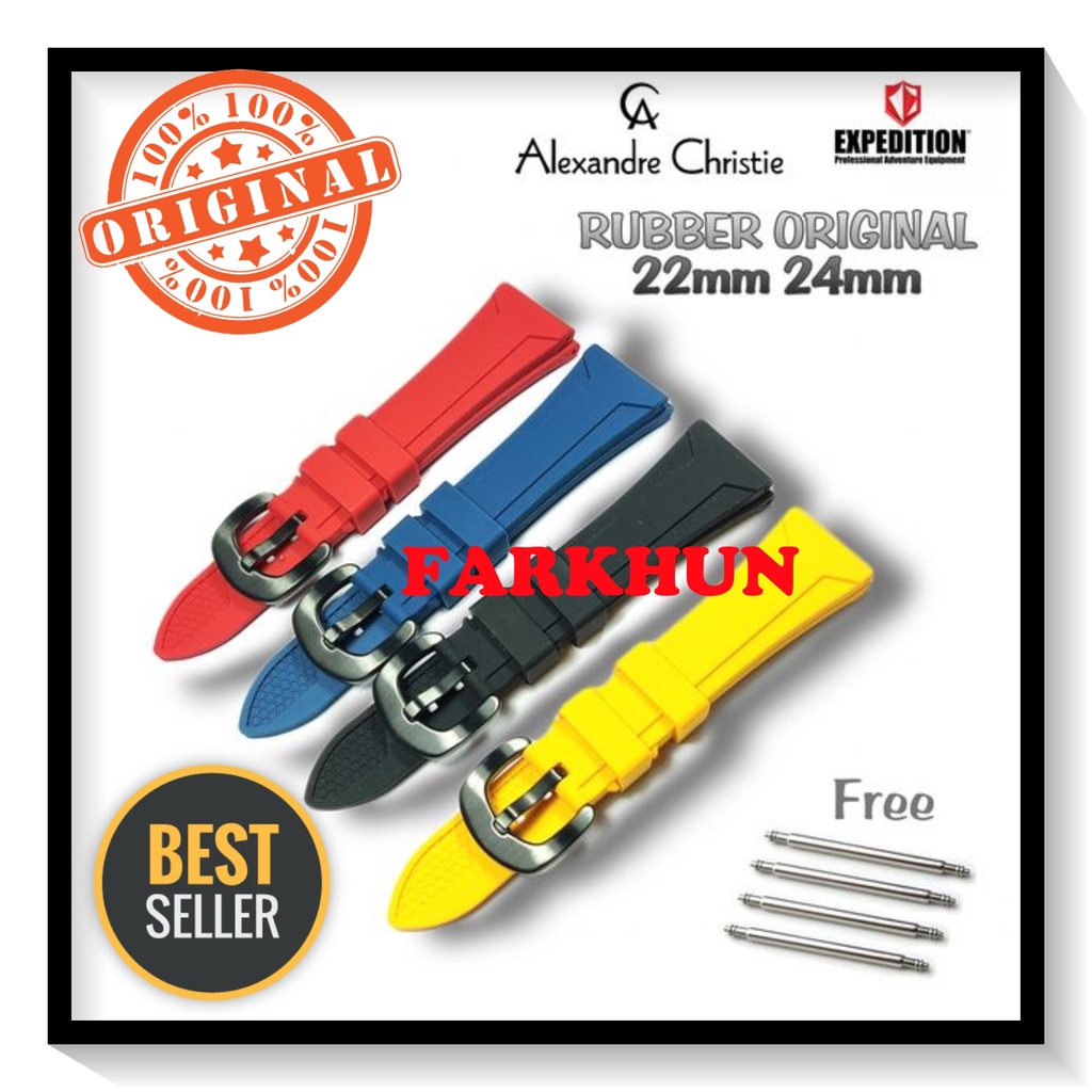 TERBAIK STRAP RUBBER ORIGINAL AC EXPEDITION 22 24 MM FREE PEN BAND KARET TALI JAM TANGAN KALEP IMPOR