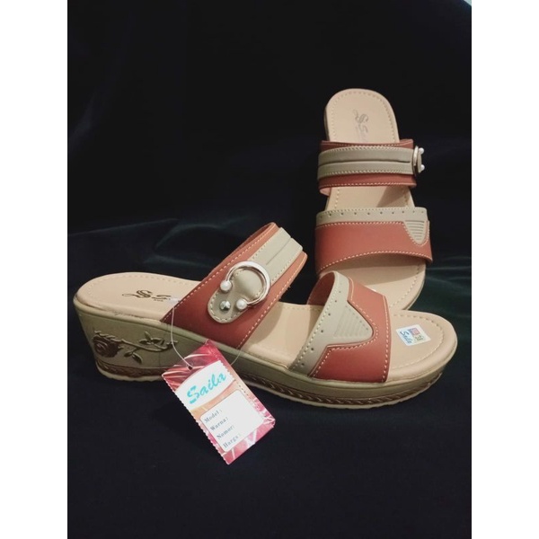 sandal wanita wedges hak 5cm ban dua terlaris motif 2 warna saila