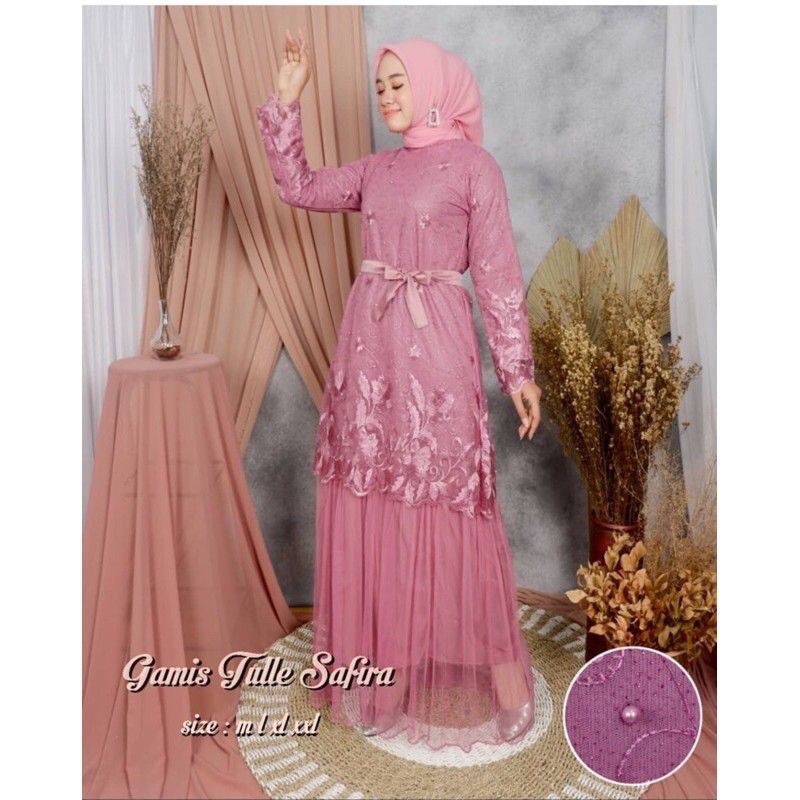 gamis muslim safira/safira gamis/safira gamis lebaran/gamis brukat tile premium by raisa collection