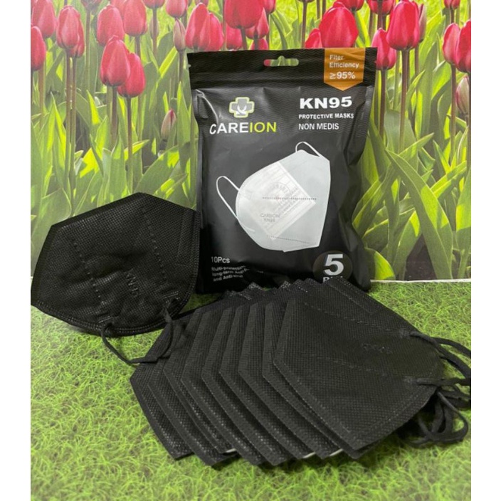 Masker KN95 CAREION HITAM isi 10 pcs BLACK Face Mask CARE ION 5ply 10pcs per pack KN 95 Facemask 5 ply