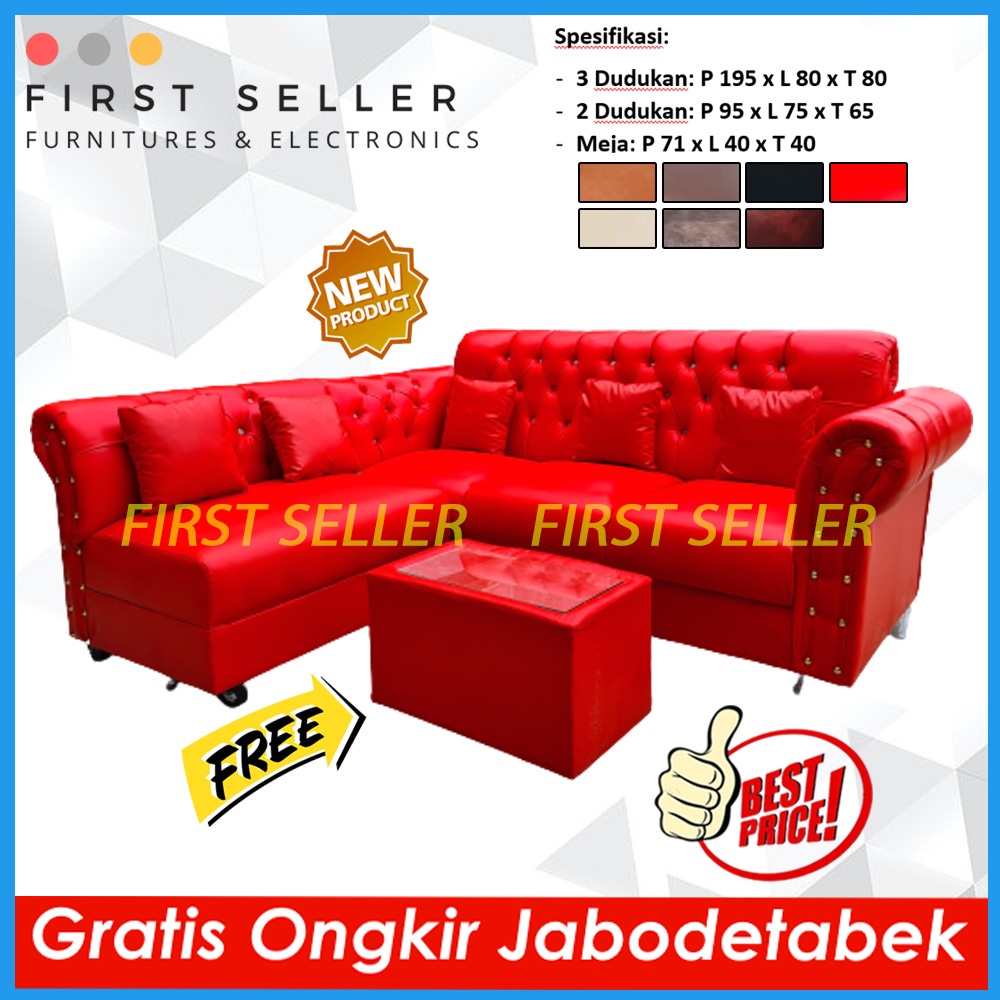 [FREE ONGKIR + MEJA] SOFA L PUTUS KANCING ORCHID EMPUK NYAMAN !!!