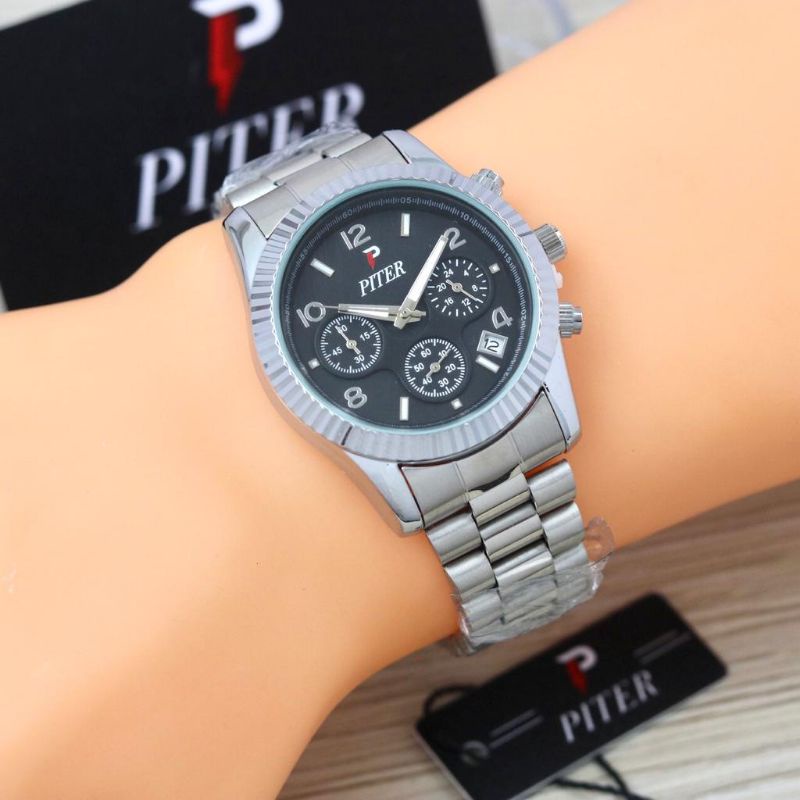 Jam Tangan Piter Chronograph Aktif Tanggal Aktif Free Box Jam Tangan Pria Anti Air