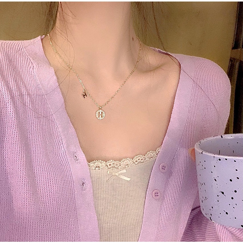 Gentle H Letter Necklace Korean Version of The Clavicle Chain  Female Light Luxury Niche Niche Design Necklace Ins Simple