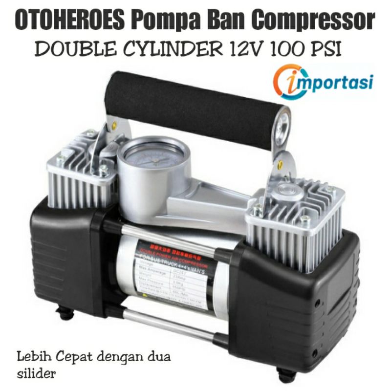 Pompa Ban Motor Mobil Dual Silinder Super Fast Compressor 12V 100 Psi