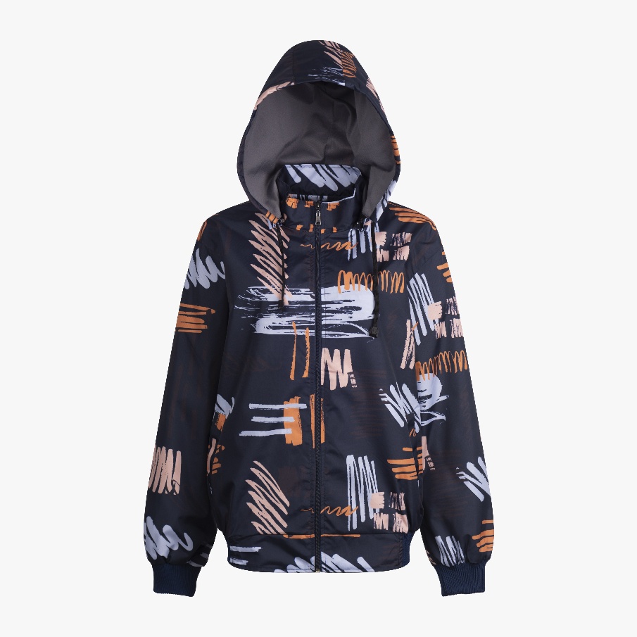 Jaket Wanita Printing Parasut Anti Air Anti Angin Waterproof Motif The Scratching Navy