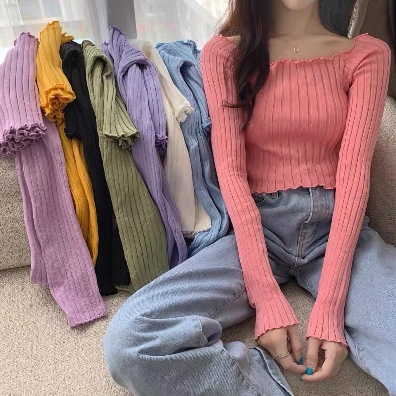 IL - WILLOW LONGSLEEVE RIB / CROP TOP ATASAN WANITA KOREA