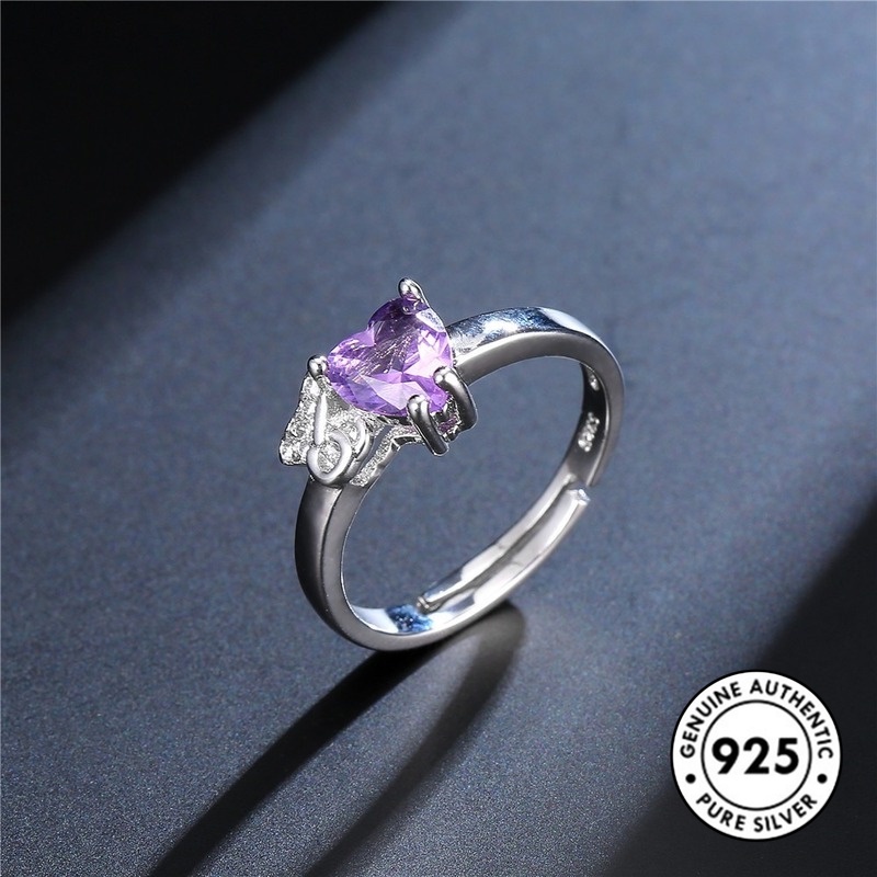 Cincin Model Terbuka Bentuk Hati Bahan S925 Silver Aksen Berlian