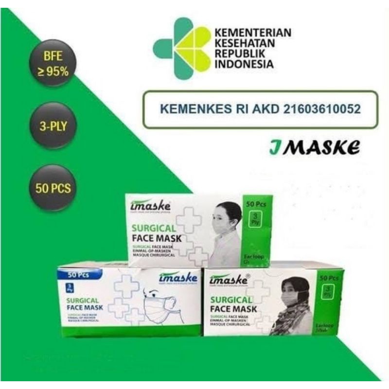 Masker hijab Imaske Masker Medis Headloop Surgical Mask isi 50