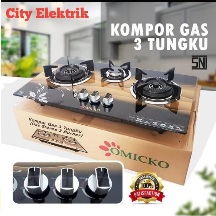 Kompor Gas Kaca Tanam Omicko 2 Tungku &amp; 3 Tungku / Kompor Kaca Tanam Baru