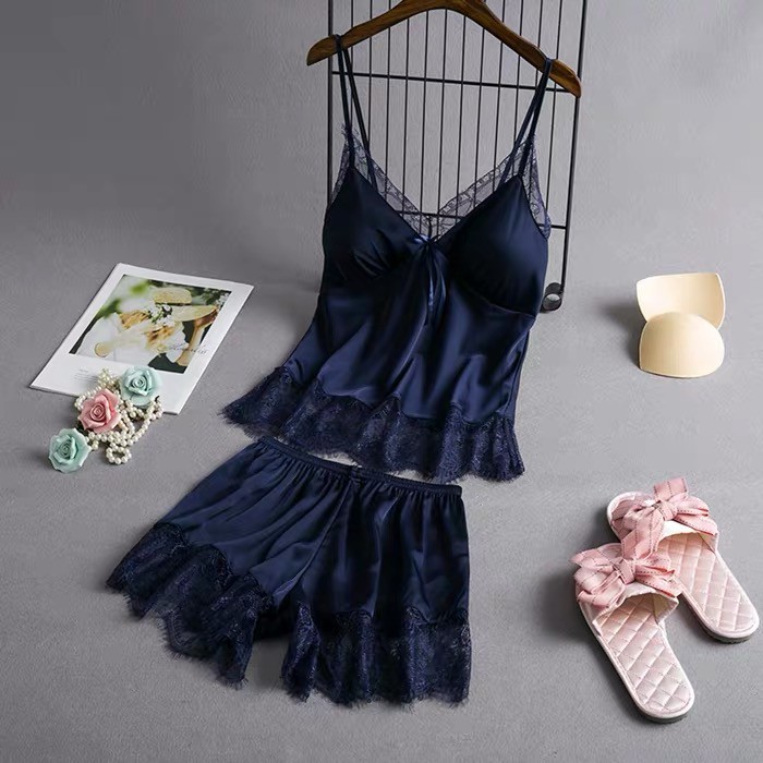 Lingerie Sexy Seksi Wanita Dewasa sleepwear Tanktop dan celana Pendek satin SV-74-BIRU