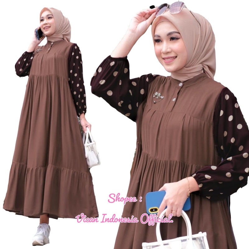 Zoya Midi Dress Ld 110 Full Kancing - Dress Katun Import Bianka - Dress Muslim [Vican] Dasima Vol 2,