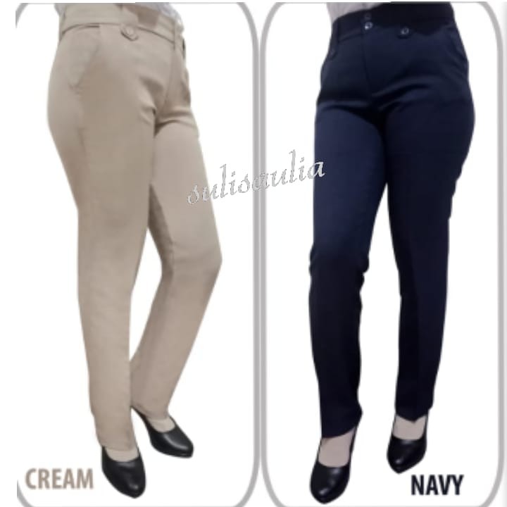 Celana Bahan Kerja Wanita Panjang Resliting Formal S M L XL