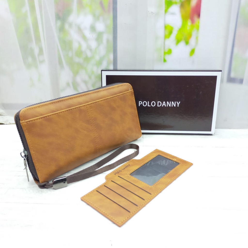 Dompet resleting POLO DANNY Import Clutch Dual Zipper Panjang Kulit PU Wanita