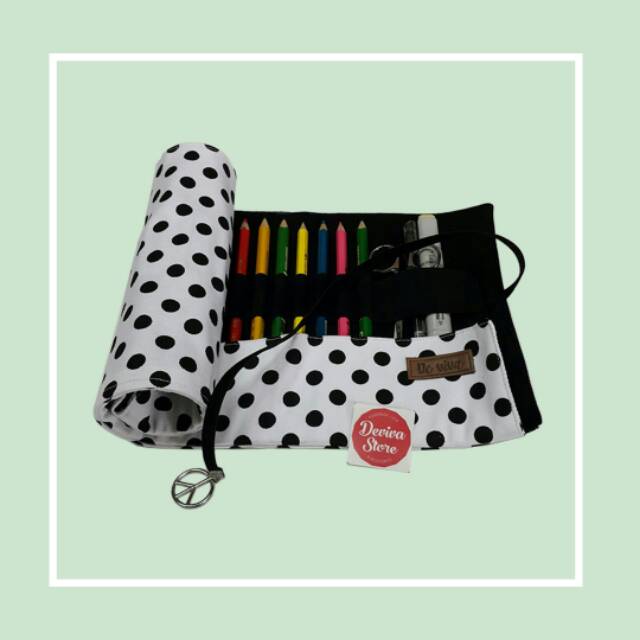 

Roll Pencil Case / Tempat Pensil - White polkadots