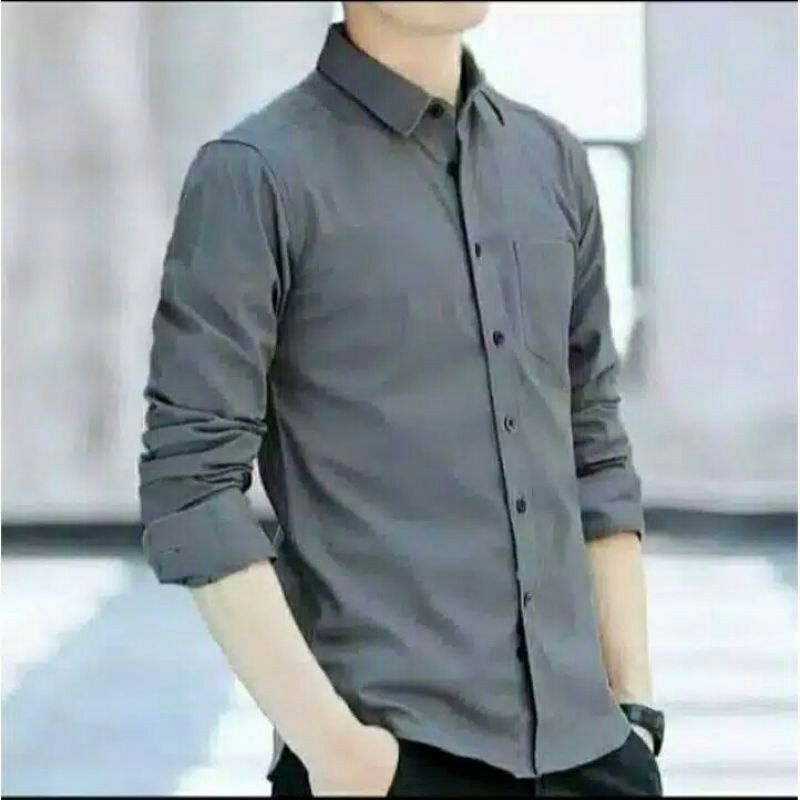 KEMEJA PRIA MENS POLOSAN LENGAN PANJANG COOLMAN PAKAIAN KERJA (L - 6L)