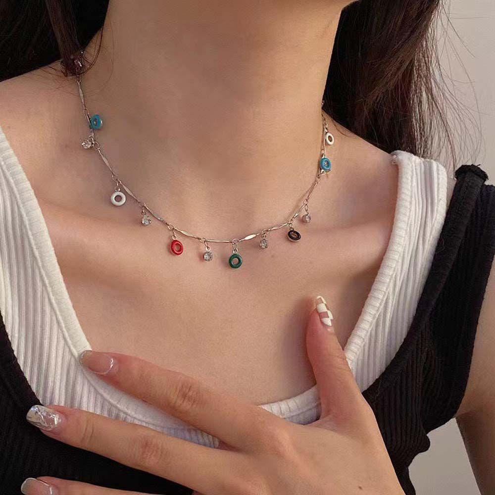 Mxbeauty Wanita Kalung Niche Kepribadian Warna Donat Cinta Rantai Berlian Imitasi Choker Gaya Korea Kalung