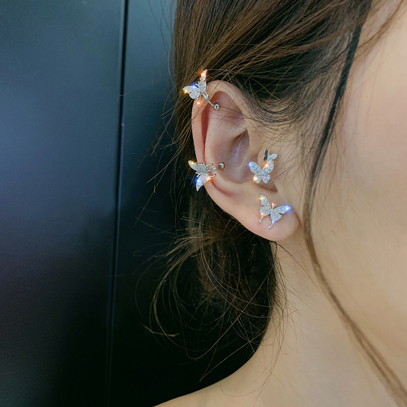 Anting Tusuk Sterling Silver 925 Desain Kupu-Kupu Hias Berlian Imitasi Untuk Wanita