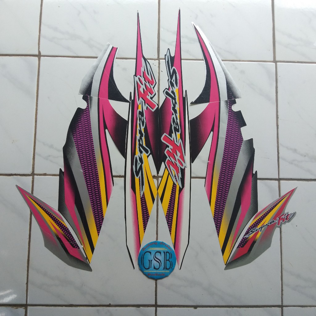 STIKER STRIPING LIS LES BODY MOTOR HONDA SUPRA FIT 2004 HITAM SILVER FULL SET