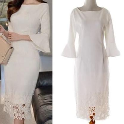 white formal dress midi
