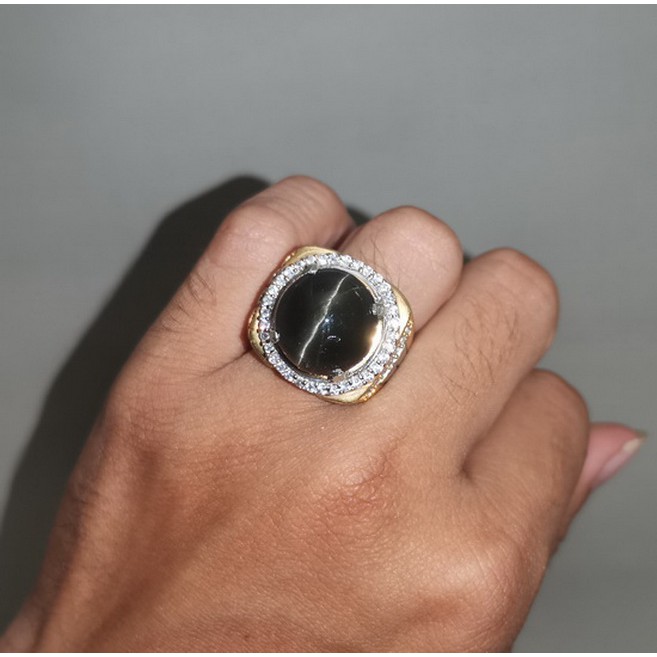 Batu Cincin Mustika Asli Mata Kucing Hitam Silimanite