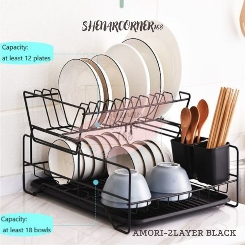 SHENAR RAK PIRING SUSUN 2 LAYER TEMPAT GARPU SENDOK / RAK PERALATAN DAPUR PIRING RAK MINIMALIS SERBAGUNA - AMORI TOKYO DISH DRAINER, SHENARCORNER168