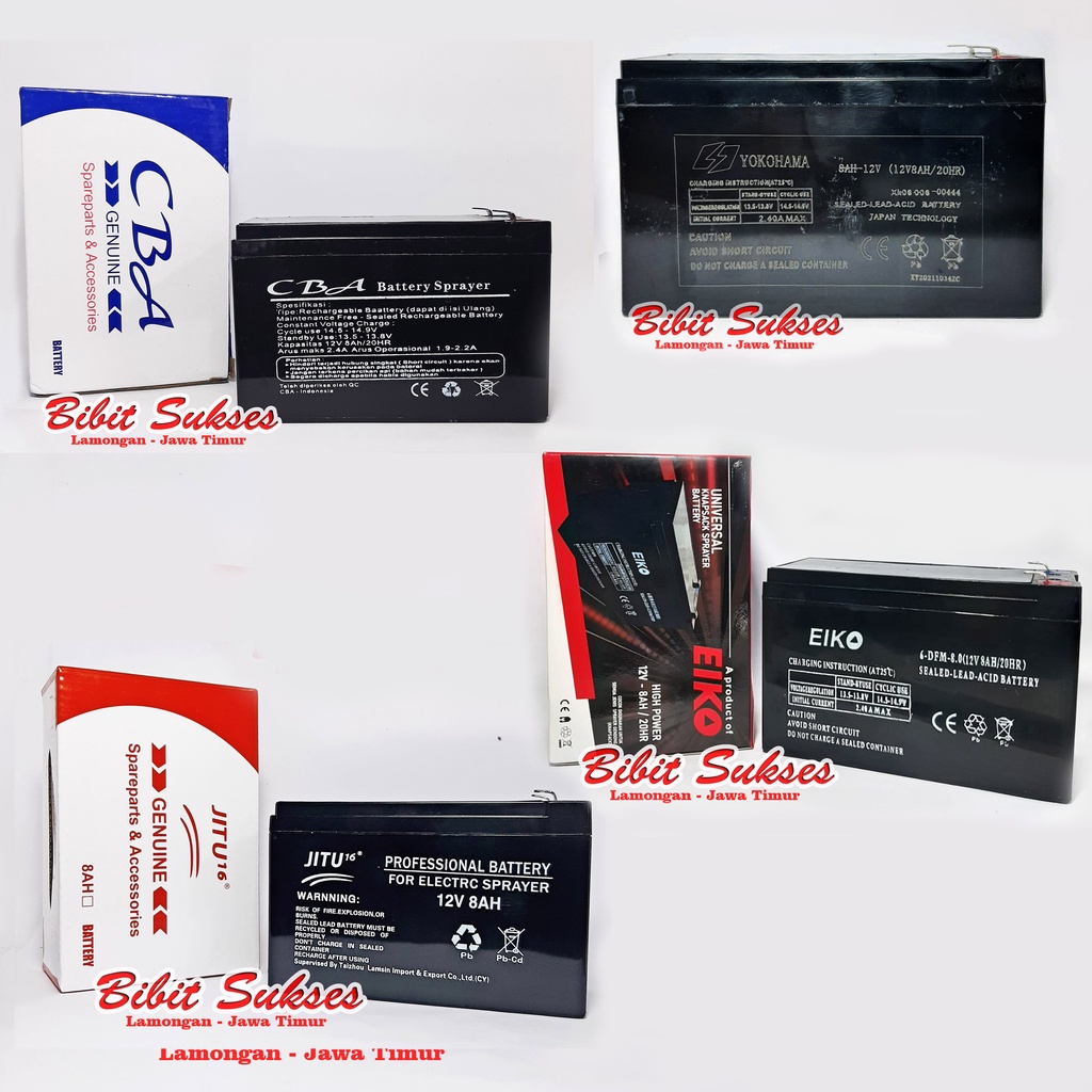 Aki/ACCU kering Tangki Elektrik/Baterai Sprayer Elektrik 12V 8A merek CBA/JITU/EIKO/Yokohama Kanapsa