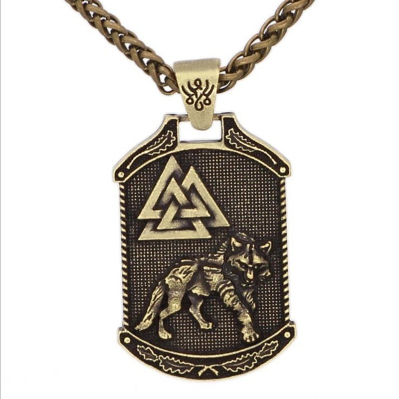 Kalung Liontin Desain Odin Wolf Valknut Gaya Vintagenordicpunk Untuk Pria