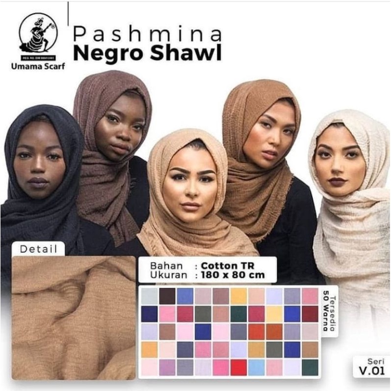 Pashmina Crinkle Hijab Pasmina Kusut Negro Shawl Ori Umama