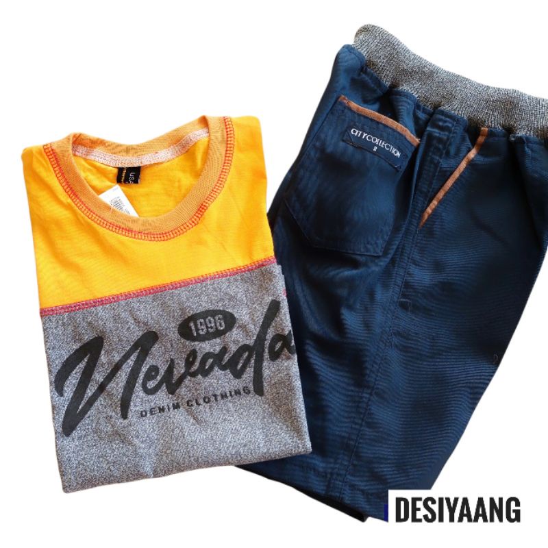 SETELAN ANAK LAKI LAKI CHINOS PENDEK DAN KAOS OBLONG SIZE S (3-4tahun)