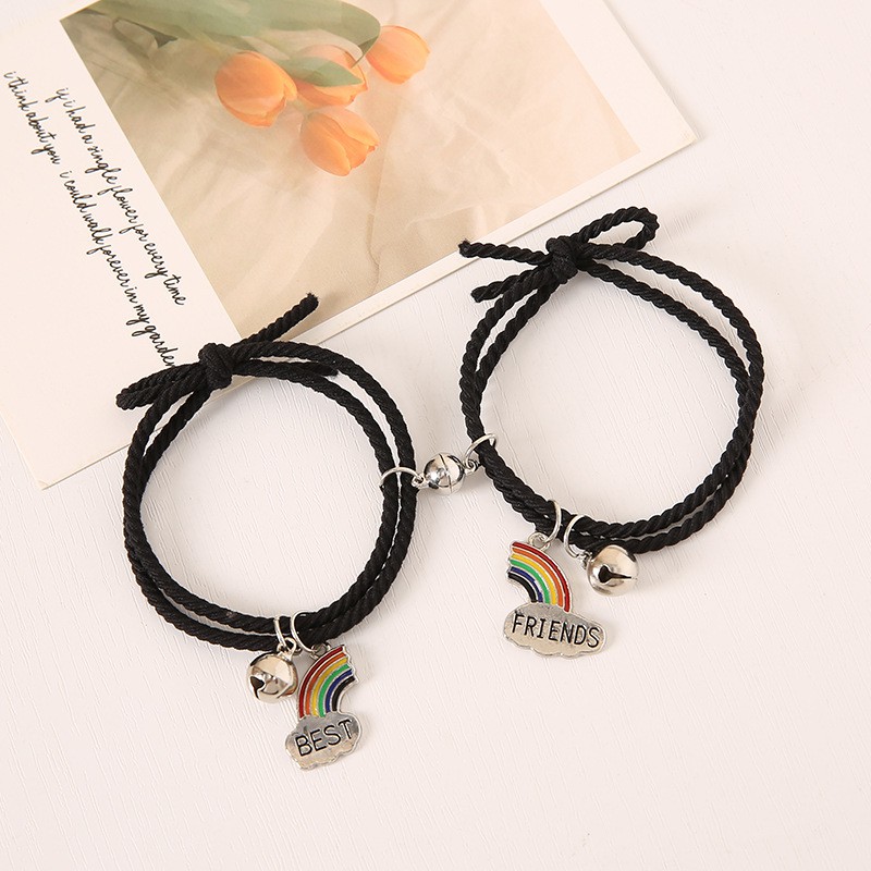 AZ064 [Cod][Ready Stock]2 Pcs Sepasang Gelang Tali Karet Magnet Desain Astronot Rainbow Best Friend Untuk Pria Dan Wanita Gelang Magnet/1 Pasang Gelang