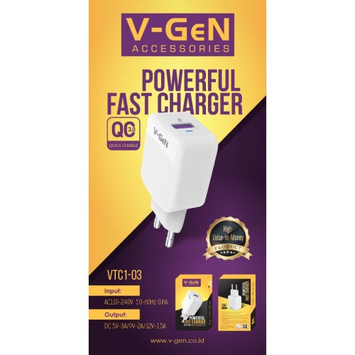 CHARGER V-GEN QUALCOMM 3.0  VTC1-03 FAST CHARGING