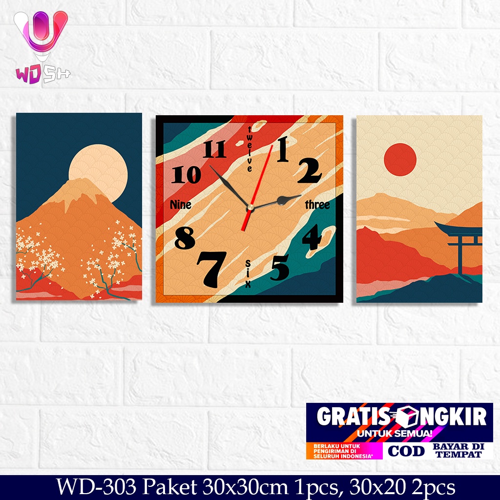 WD-303 JAM DINDING ABSTRAK JAPAN VIEW unik Hiasan rumah ruangan tengah dekorasi pajangan dinding kam