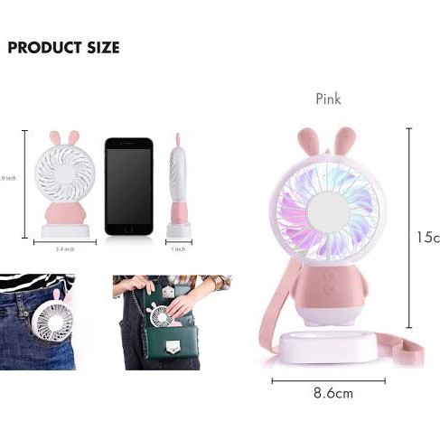 Hand Fan Rabbit Mini Ling Long Portable HJ-5031 / Kipas Angin Kecil Light Charger USB Motif Kelinci