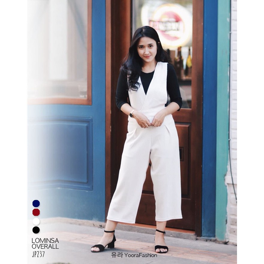 LOMINSA OVERALL JUMPSUIT PLAYSUIT CELANA WANITA JP237 GROSIR - PUTIH