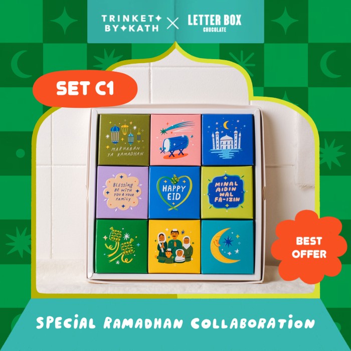 

3x3 Chocolate Letter Box x Trinket / Coklat Hampers Ramadan / Lebaran - Set C1