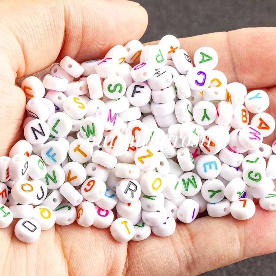 BISA PILIH HURUF A-Z Mote manik huruf bulat putih huruf warna/  mote huruf untuk strapmask