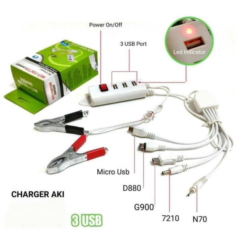 charger aki motor cas aki 6 in 1 ada tombol on off 3 usb