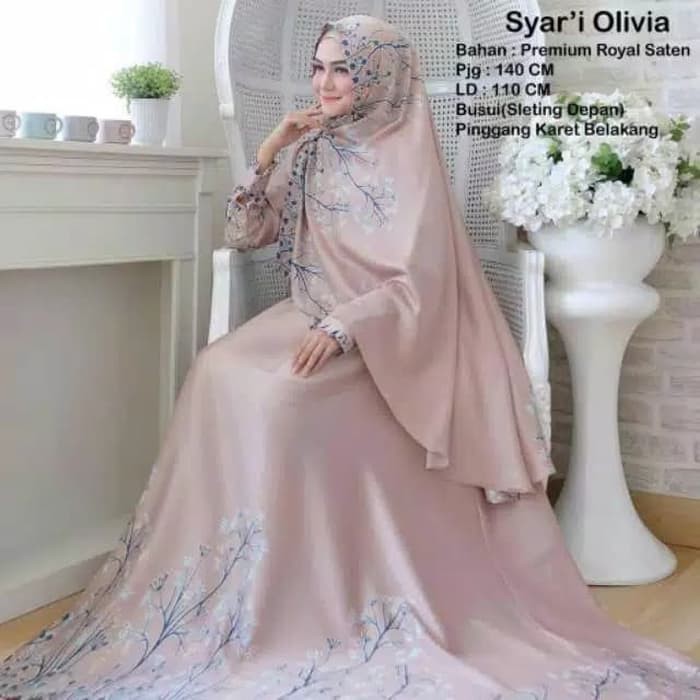 Gamis Syari Wanita Muslim Muslimah Dress Cewek Jubah Khimar Olivia