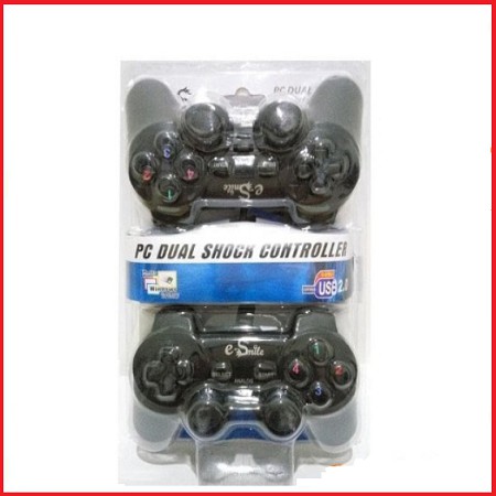 Gamepad Double Hitam E-Smile PC Dual Shock Controller USB