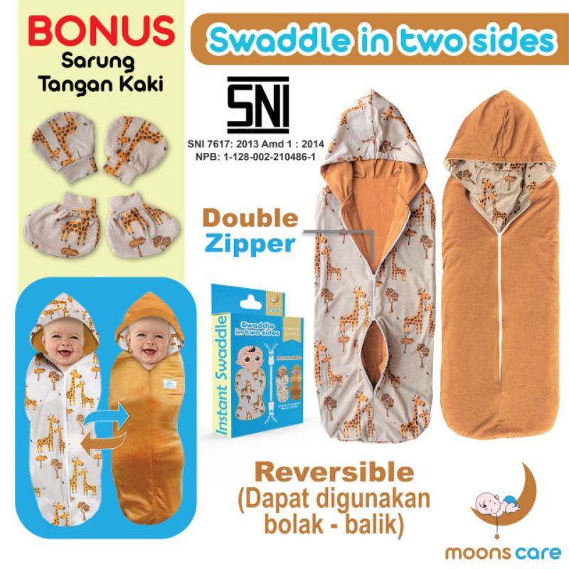 Bedong Instan Dita Moons Care  Bayi Bolak Balik , Bedong + Topi Karakter Bayi , Bedong Instan Bayi