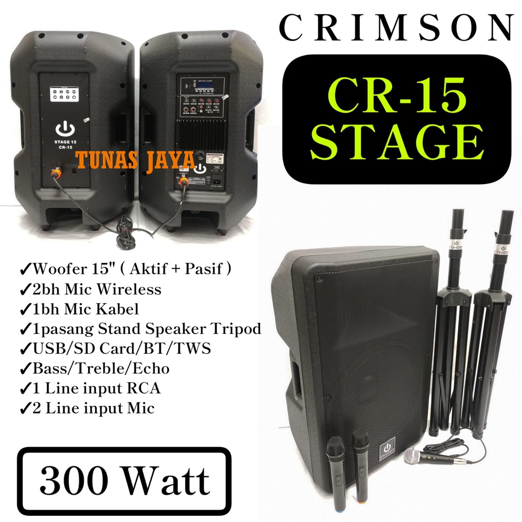 SPEAKER AKTIF PASIF CRIMSON STAGE15 15  CR15 STAGE CR 15  ORIGINAL FREE 3 MIC 2 STAND
