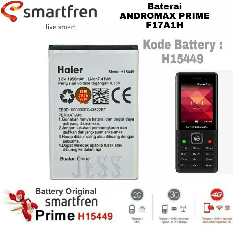 Baterai Battery Batere Original HAIER Smartfren Kode Batre H15449 Andromax PRIME , F17A1H 4G Lte