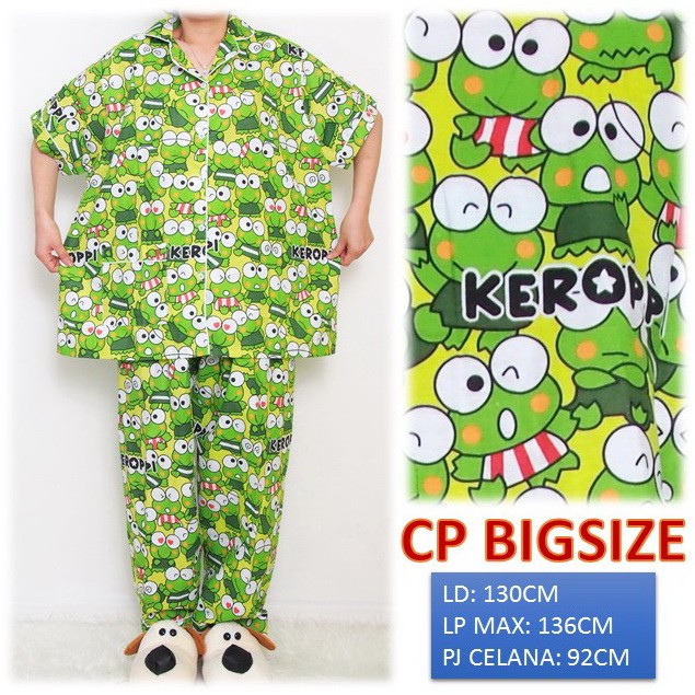 Piyama dewasa CP BIGSIZE celana panjang baju pdk, katun jepang, FIT TO XXXL, KEROPPI BESAR