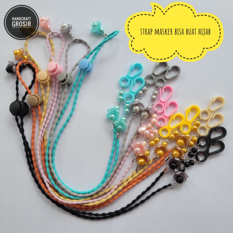 strap masker TALI PADI KELOPAK MUTIARA GANTUNG/strap masker hijab/kalung masker/tali hijab