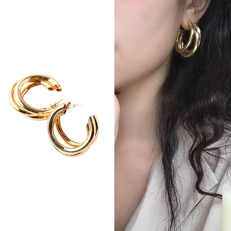 Kim Hyuna Same Style Earrings PunkMinimalist Cool Geometric Metal Circle Earrings for Women