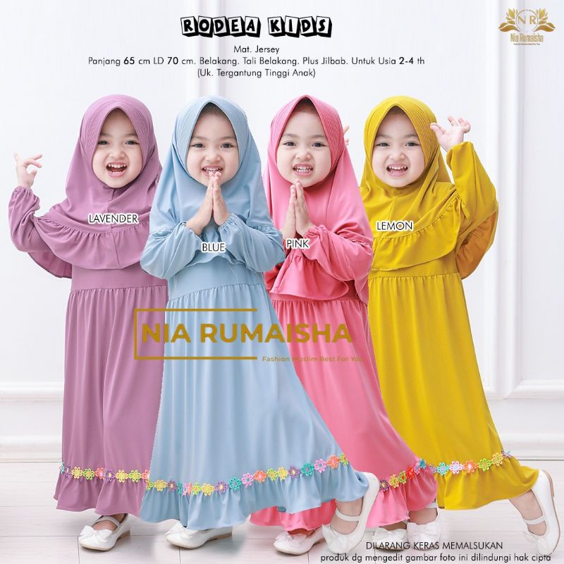 100% ORI - Rodea Kids by Nia Rumaisha Bahan Jersey - Set Gamis Anak