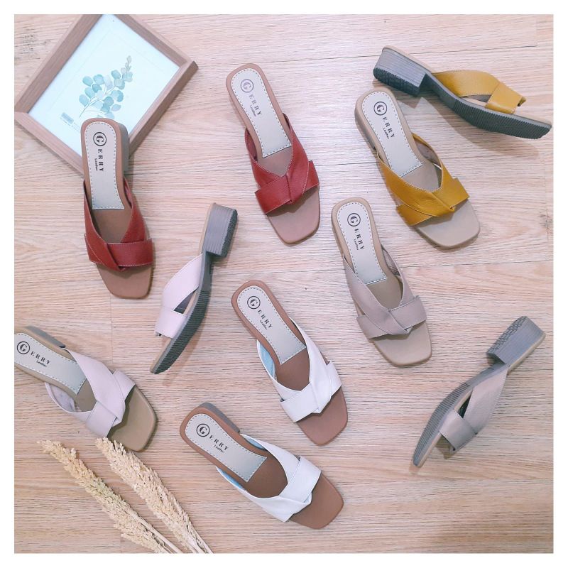 Sandal Wanita Heels Kulit Asli Garut
