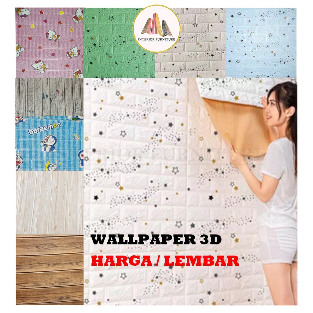 Wallpaper Dinding Foam 3D Motif Batu Bata Motif Bintang Motif Urat Kayu / Walpaper Stiker Dinding Dekorasi Kamar 70x70 cm