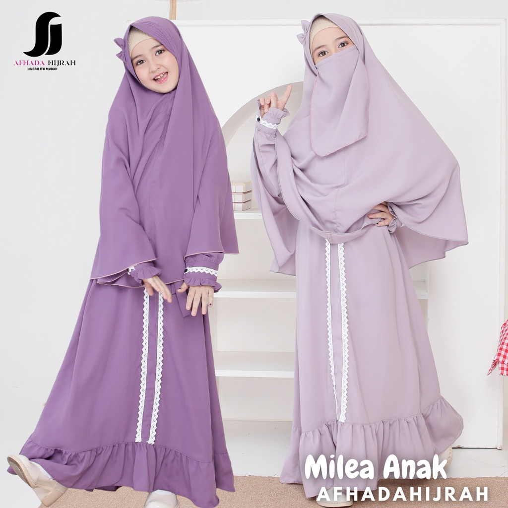 Afhadahijrah - Gamis anak perempuan set cadar MILEA terbaru baju dan hijab instan syari free niqab A