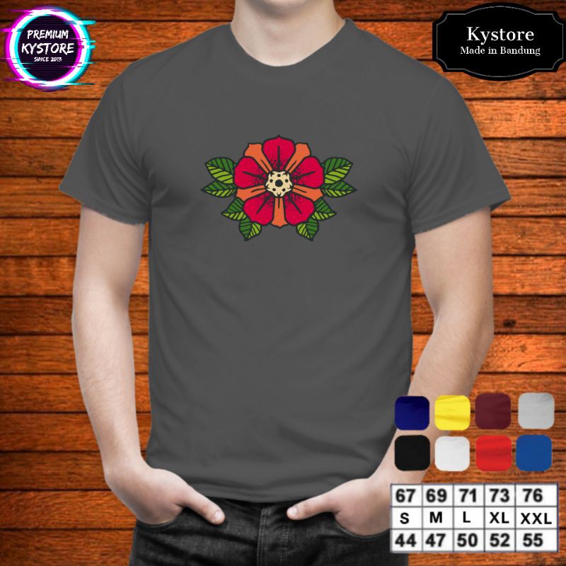 Kaos dewasa motif Flower, Bahan Cotton Combad 30s - S,M,L,XL,XXL